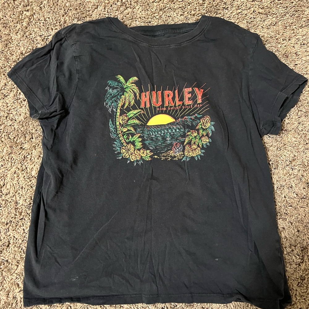 Hurley Black Tee with Vibrant Tropical Design